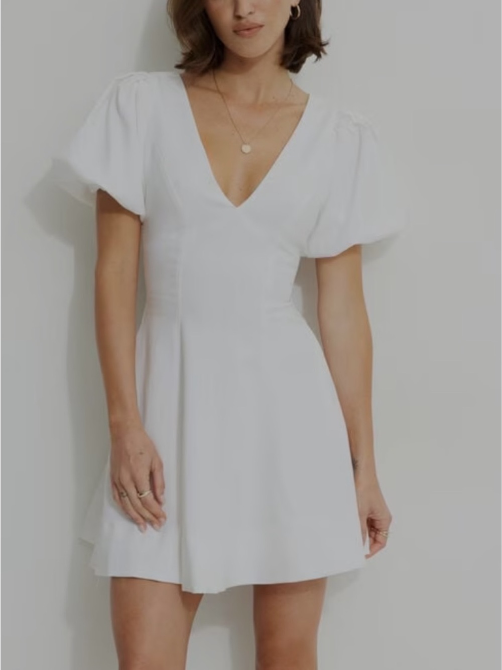 Dynamite White V-Neck Puff Sleeve Mini Dress Nwot